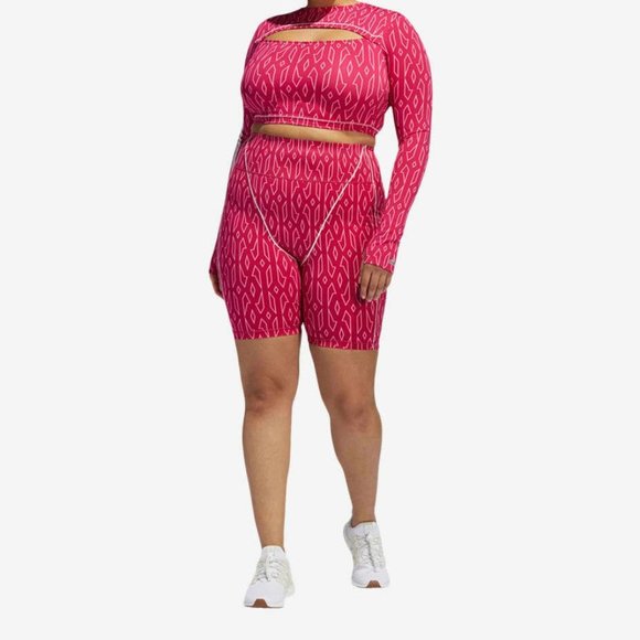 Adidas Originals Women's Ivy Park Bold Pink Monogram Short Tights H21170 - Picture 1 of 2